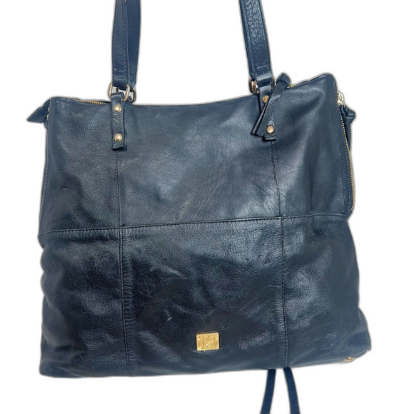 Kooba Everette Black Pebbled Leather Double Zipper Gold Handbag Shoulder Bag - Picture 4 of 11